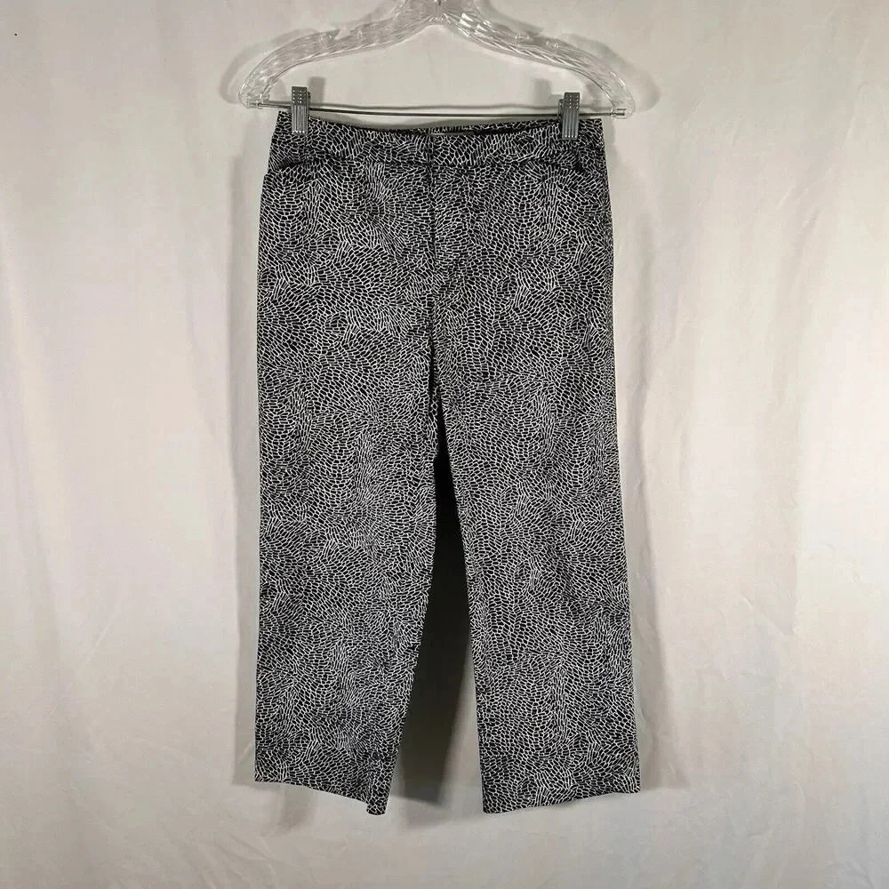 Coldwater Creek Pants Women's 4 Black White Print Cropped Natural Fit Mid Rise